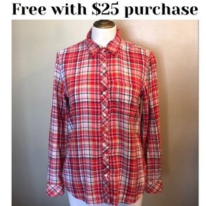 Free with $25 purchase-Plaid chambray shirt-S-Red